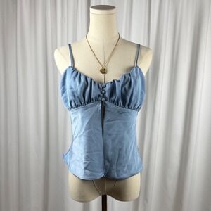 LA Hearts Light Blue Satin Ruched Bust Camisole Top Smocked Back Small